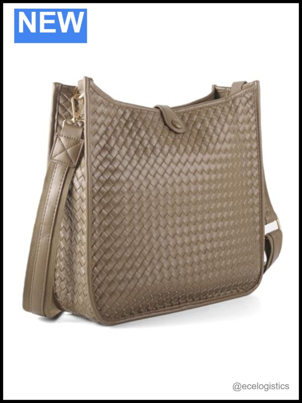 Large Woven Faux Leather Crossbody Bag Adjustable Strap Tote Purse